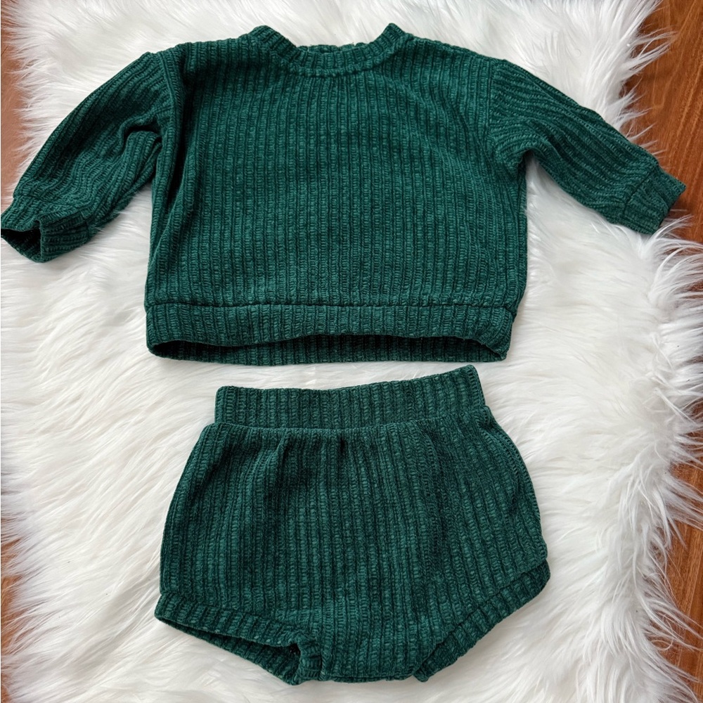 Cozy Ribbed Green Baby Two-Piece Set